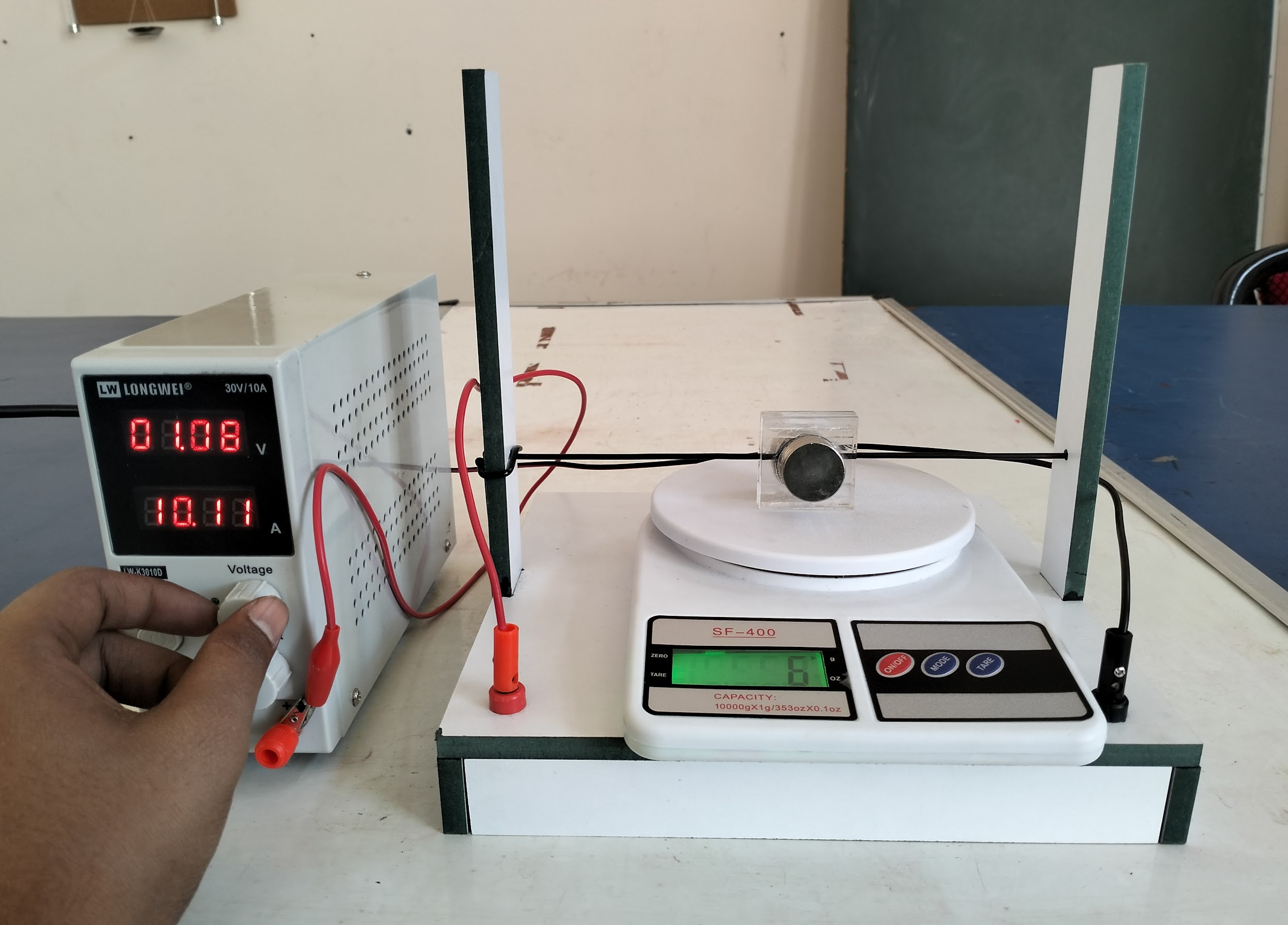 Measuring Force on a current carrying wire inside a magnetic field